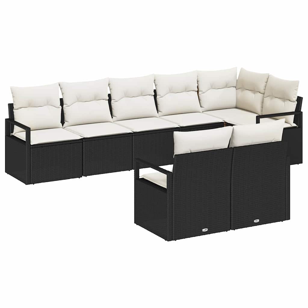 Garten-Sofa-Set mit Kissen mit Speicher 8 pcs Schwarz und Creme